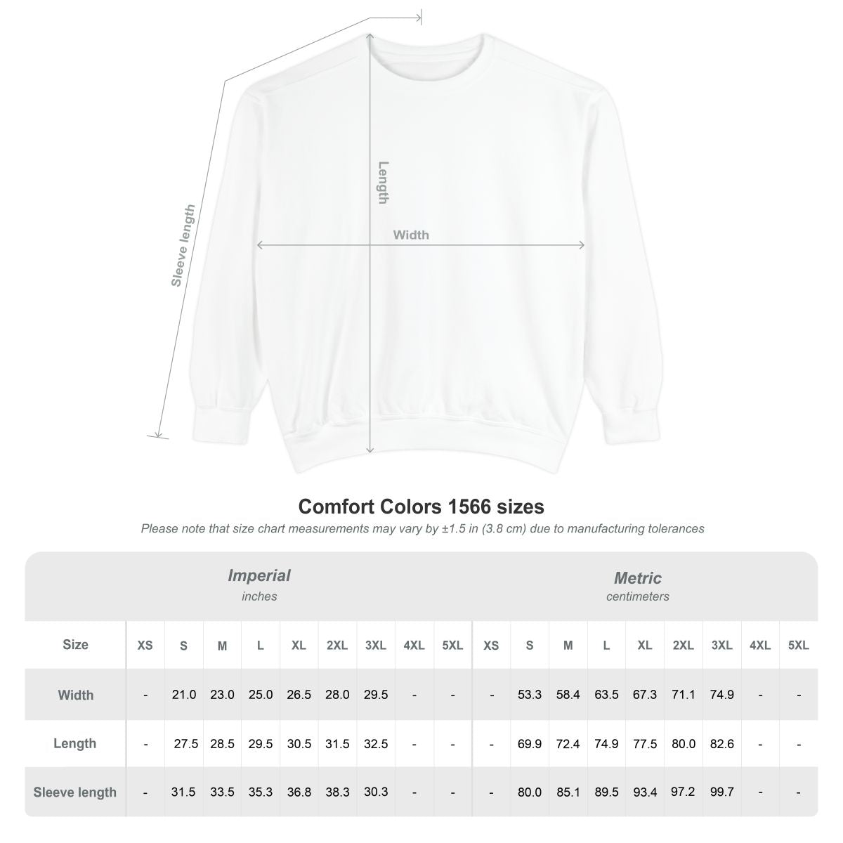 Measurement chart for a white t-shirt with dimensions labeled on a white background.