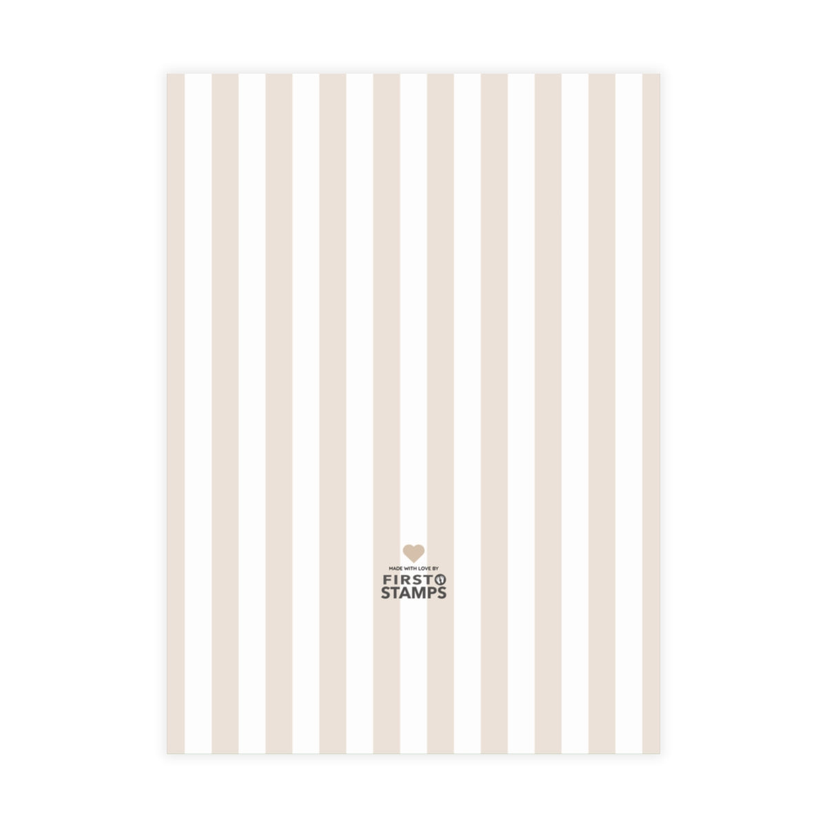 Neutral and white vertical stripes on a white background. First Stamps logo at the bottom.