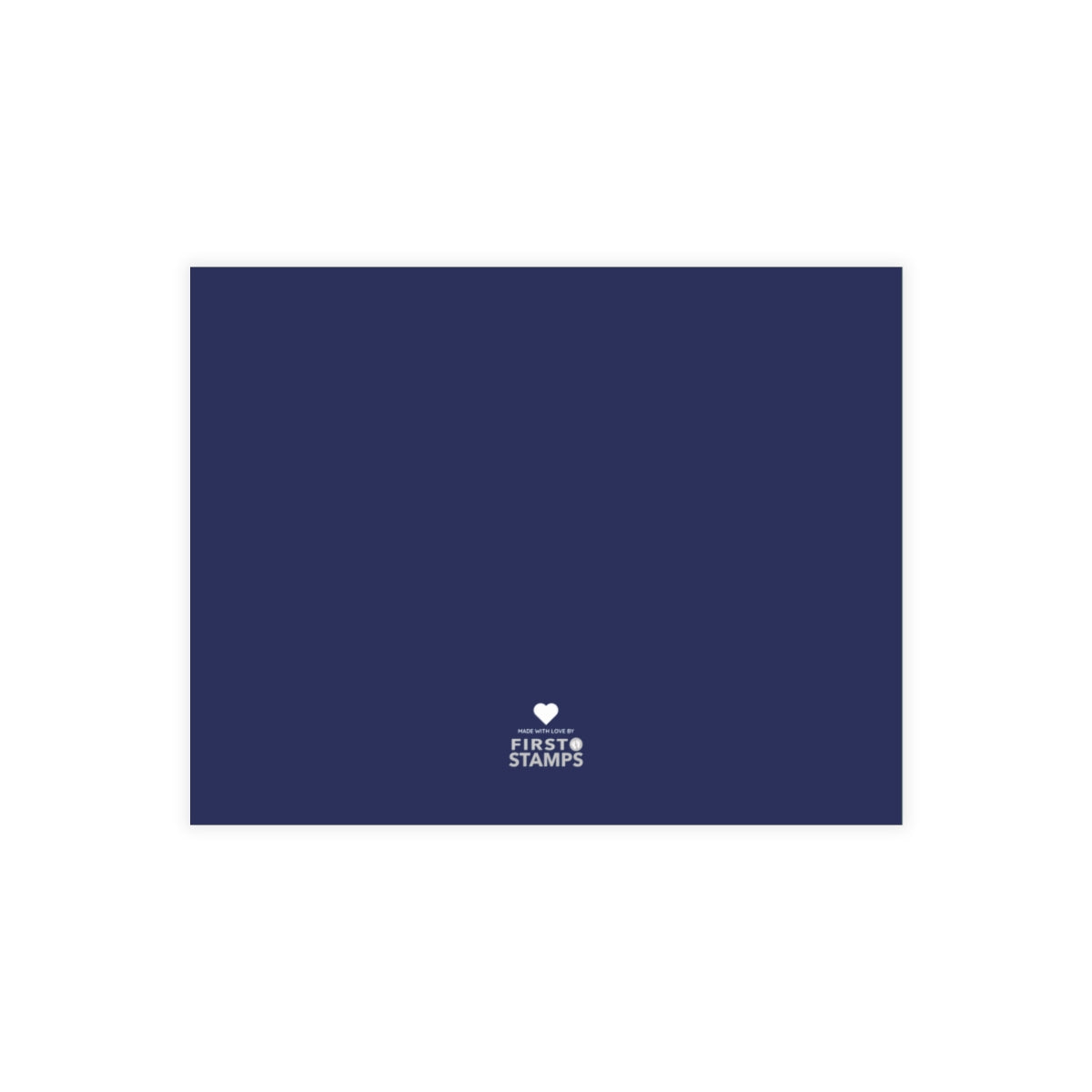Navy blue card with a First Stamps logo.