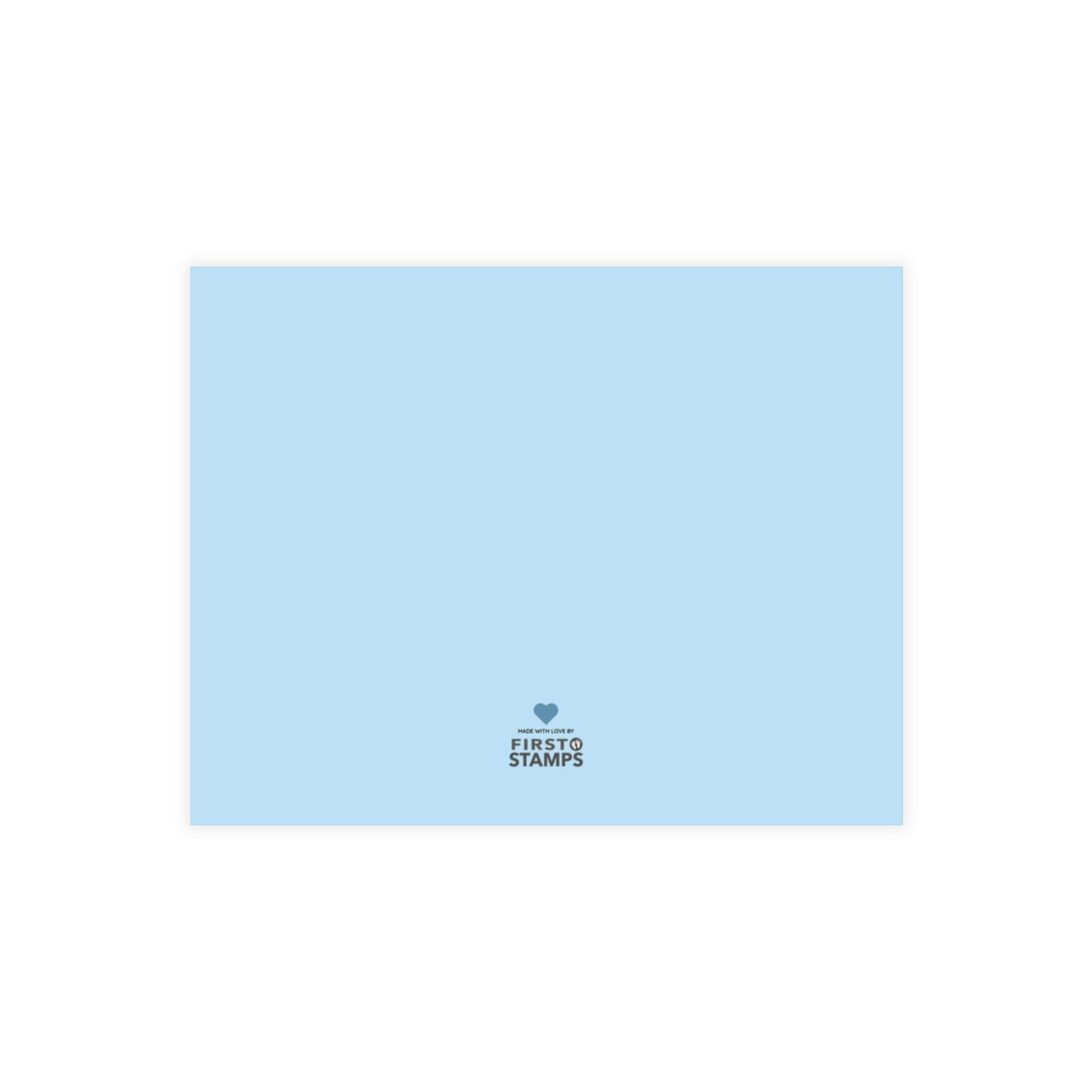 Light blue card with a First Stamps logo.