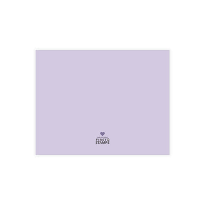 Purple card with a First Stamps logo.