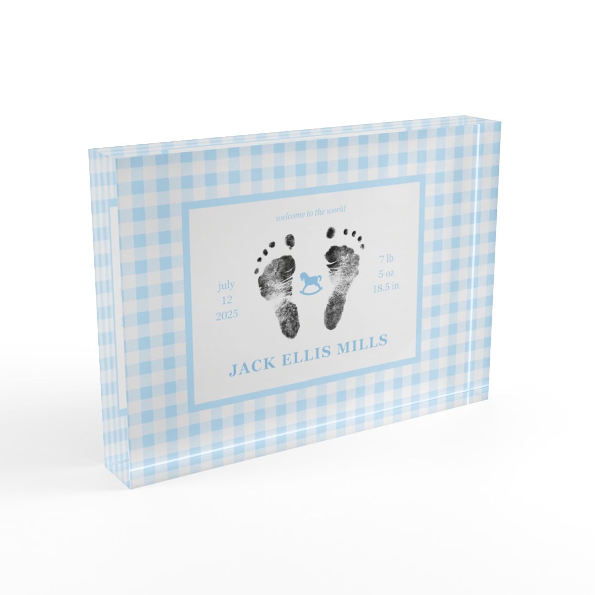 Blue acrylic block with  baby footprints and text_2.